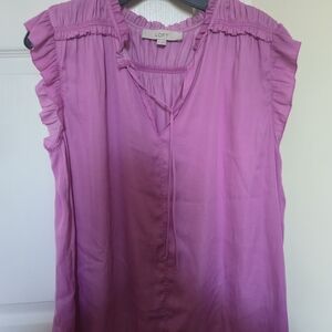 LOFT Women's Pink Ruffle Sleeve Top
